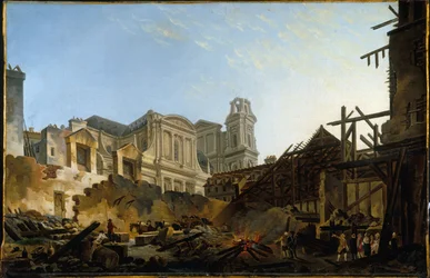 Foire Saint-Germain po pożarze w nocy z 16 na 17 marca 1762 r., ok. 1762 r. (olej)