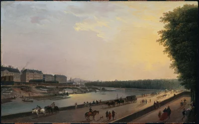 Sekwana przy Grenouillère, widok z tarasu nad wodą w Tuileries, ok. 1777 r. (olej na drewnie)