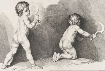 Dwoje stojących nagich dzieci, z Nowej księgi dzieci, 1720-60