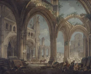 Rozbiórka kościoła Saint-Jean-en-Greve, ok. 1800 r. (olej na płótnie)
