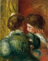 Dwie kobiece głowy lub Loża. Obraz autorstwa Pierre Auguste Renoir (Pierre-Auguste) (1841-1919). Olej na płótnie. Kolekcja prywatna