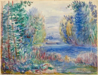 ""Paysage de riviere"" (Pejzaż rzeczny) Akwarela Pierre Auguste Renoir (1841-1919) 1890 Wymiary 25,4x33,8 cm Albertina, Wiedeń