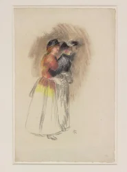 Dwie kobiety idące w prawo, ok. 1890 (czarna kreda i pastel)
