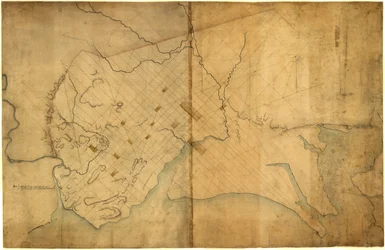 Przerywana mapa Waszyngtonu, 1791, przed 19 sierpnia. LOC 88694203