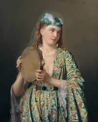Portret damy dworskiej grającej na tamburynie, II poł.