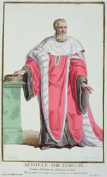 Achille de Harlay z „Receuil des Estampes, Representant des Rangs et des Dignites, według stroju wszystkich istniejących narodów”, wydanej w 1780 r. (rycina ręcznie kolorowana)
