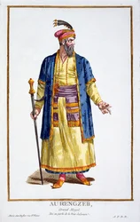 Aurengzeb, Wielki Chan Mongołów z Recuil des Estampes, epresentant les Rangs et les Dignites, suivant le Costume de toutes les ations existantes", wyd. 1780 (rycina ręcznie kolorowana)