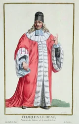Charles le Beau (1701-78) z „Receuil des Estampes, Representant des Rangs et les Dignites, według stroju wszystkich istniejących narodów”, wydanej w 1780 r. (rycina ręcznie kolorowana)