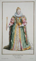 Elżbieta I (1530-1603) z dzieła „Recueil des Estampes, représentant les Rangs et les Dignités, suivant le Costume de toutes les Nations existantes”, wydanego w 1780 roku