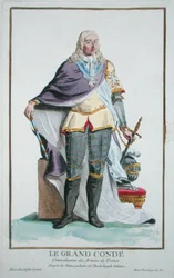 Ludwik II (1621-86) 4. książę Conde, z „Receuil des Estampes, reprezentujący szeregi i dostojników, według stroju wszystkich istniejących narodów”, wydana w 1780 r. (rycina ręcznie kolorowana)
