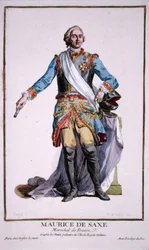 Maurycy Saski (1696-1750), z dzieła „Recueil des Estampes, représentant les Rangs et les Dignités, suivant le Costume de toutes les Nations existantes“, wydano w 1780