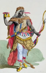Królowa Anna Nzinga (1583-1663), z "Receuil des Estampes, representant les Rangs et les Dignites, suivant le Costume de toutes les Nations existantes", opublikowanego w 1780 r. (ręcznie kolorowana rycina)
