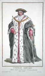 Thomas Howard (1473-1554) 3. książę Norfolk z „Receuil des Estampes, reprezentujący szeregi i dostojników, według stroju wszystkich istniejących narodów”, wydanej w 1780 r. (ręcznie kolorowane grawerowanie)