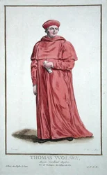 Thomas Wolsey (c.1475-1530), z „Receuil des Estampes, reprezentujący szeregi i dostojników, według stroju wszystkich istniejących narodów”, wydana w 1780 r. (rycina ręcznie kolorowana)