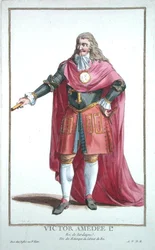 Wiktor Amadeusz II (1666-1732), z dzieła „Recueil des Estampes, représentant les Rangs et les Dignités, suivant le Costume de toutes les Nations existantes“, wydano w 1780