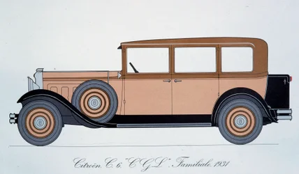 Tabliczka przedstawiająca samochód rodzinny Citroen z 1931 r.