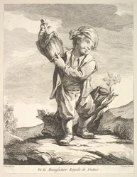 Mały chłopiec trzymający naczynie, z I Księgi Figur po porcelanie M..., 1757.