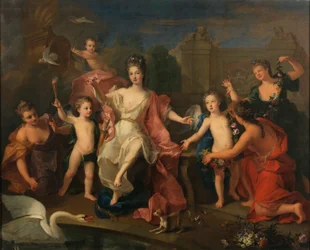 Hiszpański:  María Adelaida de Saboya, duquesa de Borgoña con sus hijos Księżna Burgundii z dwoma synami, książętami Bretanii i Anjou (przyszły Ludwik XV)