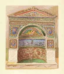 Emaliowana mozaika fontanna w Domu Niedźwiedzia lub Casa dell’ Orso Ferito, Pompeje