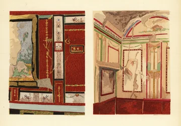 Dom Tulliusa Fausta na Strada della Fortuna (po lewej) i dom Popidius Priscus (po prawej), Pompeje, Chambre d’une maison situe rue de la Fortune, region IV