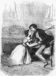 Ilustracja do Czarnej owcy, powieści Honore de Balzac (1799-1850) z wielotomowego zbioru pt. Ludzka komedia, rycina Pierre