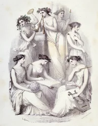 Geniusze Olimpu - w „”Les Femmes mitologiques””, rysunki G. Staala, Mery i Cte Foelix, red. G. de Gouet