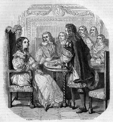 Wizyta królowej Krystyny Suede (1626-1689) w Academy Francaise w Paryżu w obecności kardynała Richelieu Grawerowanie G. Staala