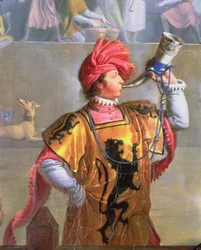 Scena Turnieju w XIV w., detal herolda, 1812 detal 89702 olej na płótnie