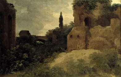 W Villa Farnese, rzymskie ruiny Obraz Pierre Valenciennes (1750-1819) XVIII w. Nd. 0,26x0,4 m²