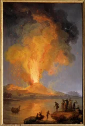 Erupcja Wezuwiusza Obraz Pierre-Jacquesa (Pierre Jacques) Volaire (Le chevalier Volaire) (1729-1802) XVIII w. Słońce 0,99x0,65 m Tulon, muzeum Sztuk Pięknych - Wybuch Wezuwiusza. Obraz Pierre-Jacques (Pierre Jacques) Volaire (zwany Kn