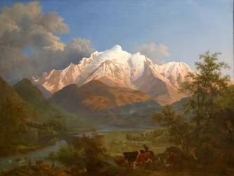 Widok na Mont-Blanc z Sallanches o zmierzchu