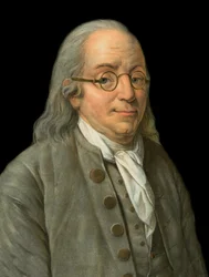 Portret BENJAMINA FRANKLINA (1706-1790) Amerykański drukarz, wydawca, naukowiec, wynalazca, mąż stanu i dyplomata - Portret Benjamina Franklina (1706-1790), amerykańskiego fizyka, filozofa i polityka - rycina Pierre Michel Alix