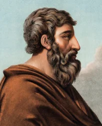Portret Likurga (Lykourgos) mitycznego prawodawcy Sparty (IX lub VIII wiek p.n.e.). (Lykurgus ze Sparty) Grawerowanie autorstwa Pierre Michel Alix (1762-1817)