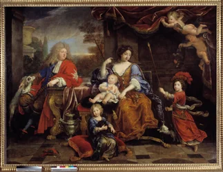Rodzina Ludwika Francuskiego (1661-1711), syna Ludwika XIV (1638-1715), znanego jako Wielki Delfin, w 1687 roku. Został przedstawiony z żoną Marie Anne Christine de Baviere oraz dziećmi: Louisem, Philippe