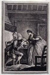 Sokół - w „Opowieściach i opowiadaniach wierszem”” Jean La Fontaine. 1776. Ilustracja P.P. Choffarda.