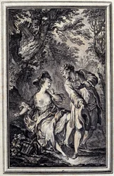 Obietnica to jedno, a trzymanie to drugie. W „” Tales et nouvelles en vers”” Jean de La Fontaine, Amsterdam 1776. Zilustrowane przez P.P.Choffarda.