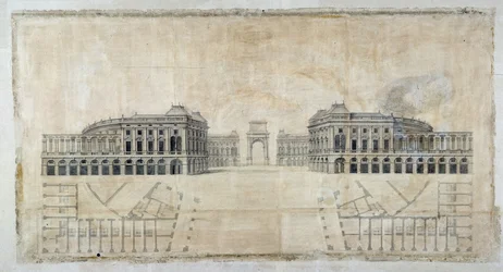 Architektura: „Projekt Place Royale dla Marsylii, perspektywa patrzenia na port i plan piętra” 1686 (rysunek)