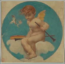 Studiuj dla Roundela z Putto Holding Attributes of Music