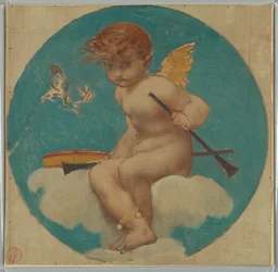 Studiuj dla Roundela z Putto Holding Attributes of Music