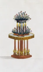 Stojak na kwiaty z mahoniu i brązu, płyta 287, ilustracja z Collection de meubles et objects de gout (Kolekcja mebli i przedmiotów smaku)