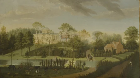 Widok na taras z widokiem na kanał z boku willi, Chiswick Villa (olej na płótnie)