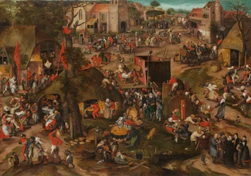 Kermis flamandzki z przedstawieniem farsy „Een cluyte van Plaeyerwater”, c. 1570