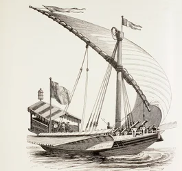 Papieska galera z żaglami, wiosłami i ciężką artylerią, ok. 1808 r.