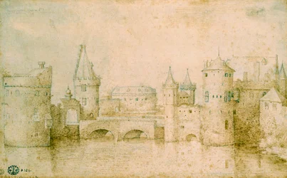 Widok starożytnych fortyfikacji Amsterdamu, Holandia, 1562