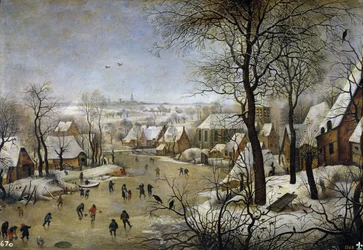 Zimowy pejzaż z pułapką na ptaki, ok. 1601