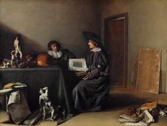""Artysta i miłośnik sztuki w rozmowie"" (Artysta i miłośnik sztuki w rozmowie) Obraz Pietera Codde (1599-1678), - Olej na drewnie, 41,7x55,1 - Fondation Custodia