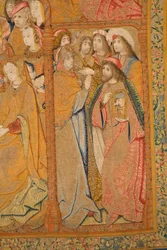 Flamandzki gobelin. Zwiastowanie. Detal, ok.1502-04 (złoto, srebro, jedwab i wełna)