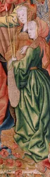 Flamandzki gobelin. Odcinki serialu z życia Dziewicy; Prezentacja w świątyni (Presentación en el Templo). Drugi gobelin w serii. Modele przypisane Janowi van Roome (lub van Brussel). Manufaktura Pieter van Aelst, Bruksela. ok. 1502-1504.