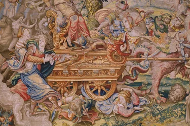 Flamandzki gobelin. Seria Siedem głównych grzechów: Próżność (duma). Rysownik Pieter Coecke van Aelst. Atelier w Brukseli. ok. 1542-1544.