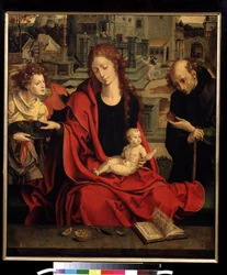 "Święta Rodzina z Aniołem"" (Święta Rodzina z Aniołem) Obraz Pietera Coecke van Aelsta Starszego (1502-1550) XVI-wieczna Moskwa, Muzeum Puszkina